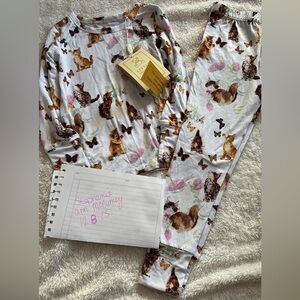 Little Snuggles 2 cats Adorable White Pajama Set with Cat and Butterfly Design